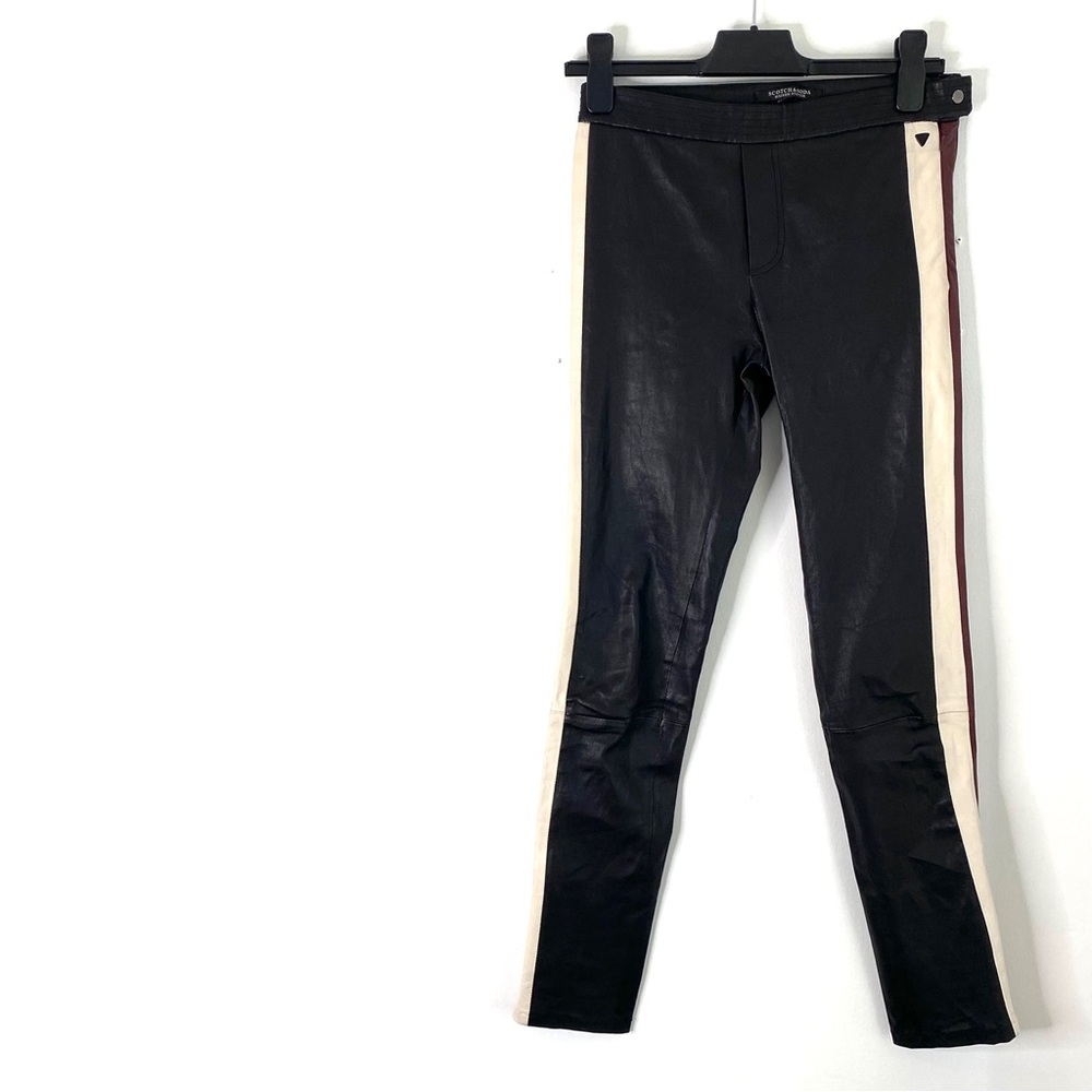 Scotch & Soda 100% Sheep Leather Skinny Pants Black Desert Race Striped Side Zip